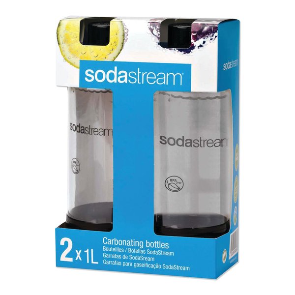 Sodastream Carbonating Bottle Twin Pack, Plastic, 33 oz, Clear/Black 1042221010